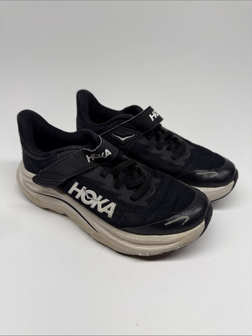 Hoka Kids Black and White Hook-and-Loop Sneakers